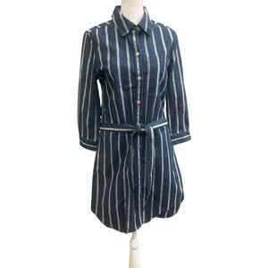 7 FOR ALL MANKIND Striped Denim Midi Dress Belted Women’s Small Msrp $249 NWT